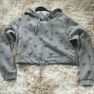 Guess Hoodie Crop Top Jacket Pullover Gray L ( fits like a med) Long Sleeve